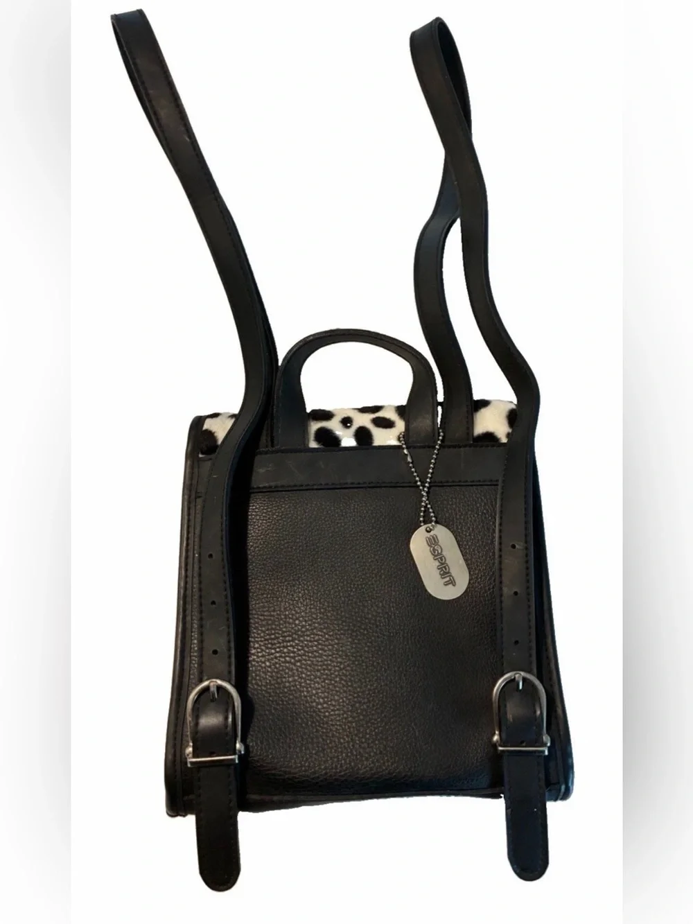 Vintage 90s Esprit Backpack Dalmatian Faux Calf Hair Flap GENIUNE Leather Bag